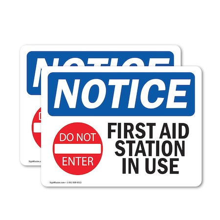 Signmission First Aid Station In Use Sign With Symbol, 7 in W x Rectangle, Vinyl Decal OS-2PACK-NS-D-57-L-12751